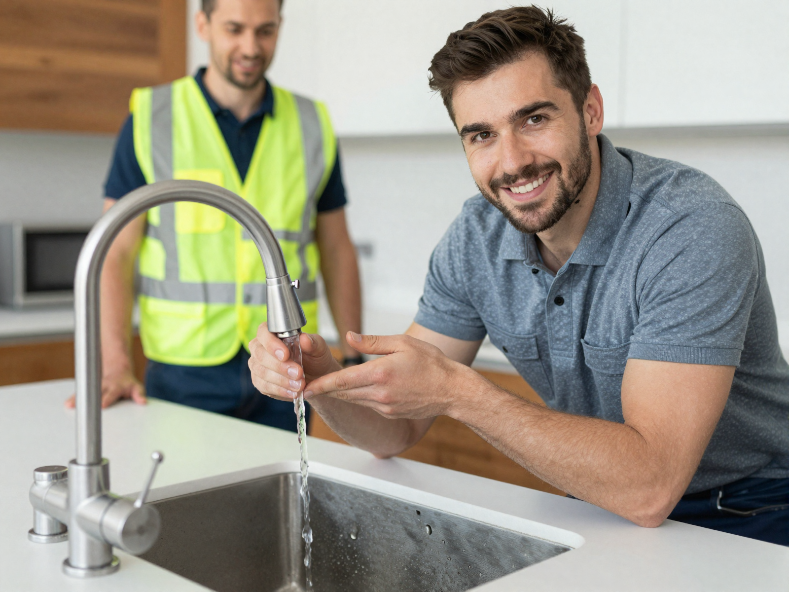Customer enjoying newly fixed water faucet